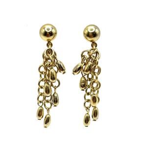 Vintage Gold Grape Beaded Tassel Dangle Cascade Earrings Artisan SHIPS FROM USA